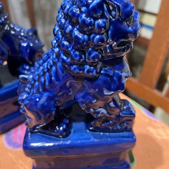 Ceramic Blue Foo Dog Statues - Picture 4 of 5